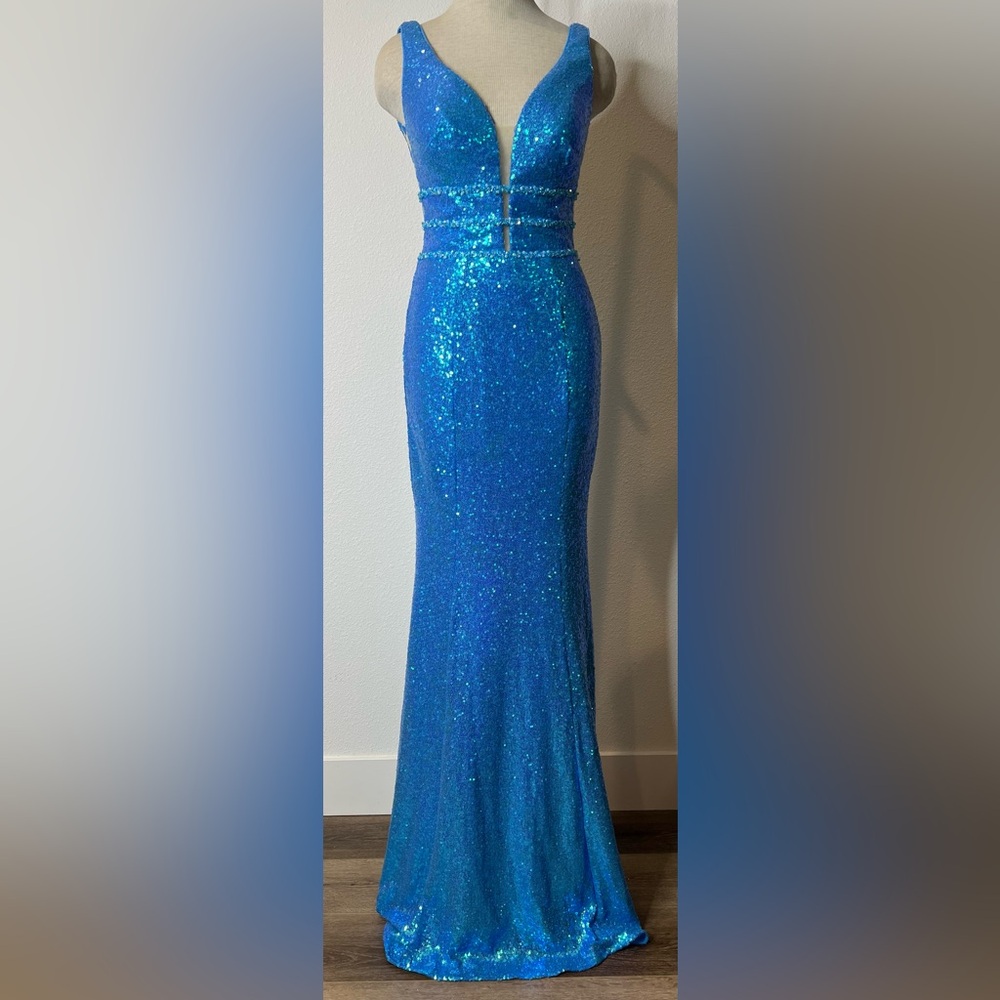 Ellie Wilde for Mon Cheri Sequined Mermaid Formal Long Prom Dress